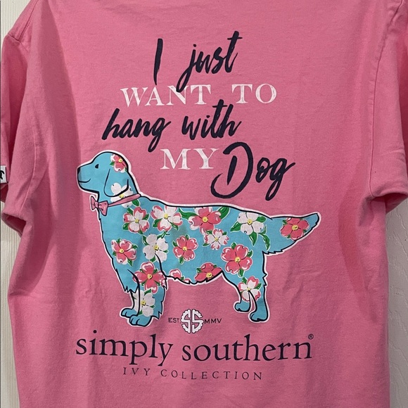 Simply Southern Women's Pink Short Sleeve Tee "I just want to hang with my dog" - Picture 4 of 5